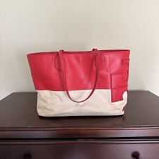 Tory Burch Stacked T East West Bag Red Tote Hobo Handbag Shoulder