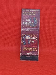 Diamond Jim Cafe Bar & Grill New York City Vintage Matchbook Cover
