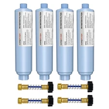 4pc Inline Water Filter with Hose Protector for 3/4" Garden Hose, RV, Camper