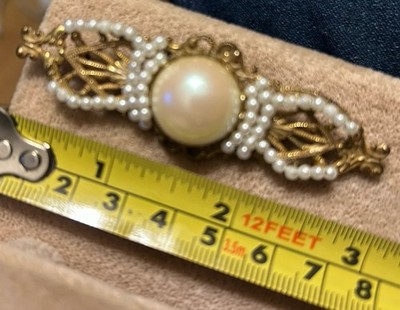 1940 s Miriam Haskell 3  Brooch Filigree Faux Pearls Ornate