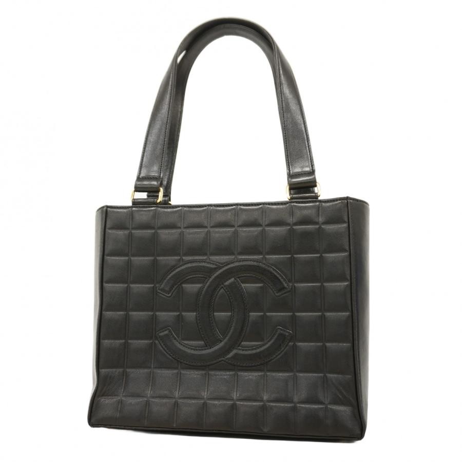 CHANEL Black Lambskin Chocolate Bar Tote Bag