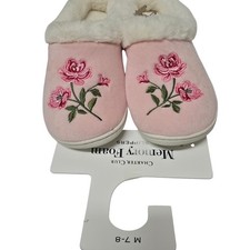 Charter Club Womens Pink Floral Embroidered Memory Foam Slippers Size M 7-8 NWT