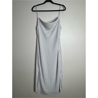 Endless Rose White Black Polka Dot Cowl Neck Midi Slip Dress Large Minimal