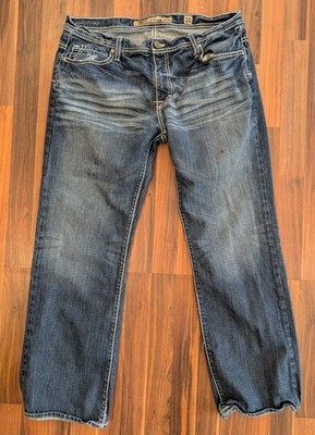 BKE Carter Jeans Mens 38 Blue Straight Leg Distressed Whiskered Denim Grunge Y2K