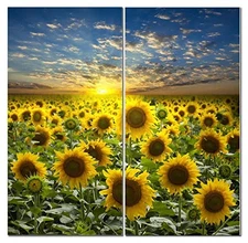 Sunflower Canvas Wall Art Decor - 2 Piece Set, Decorative Multi Panel Split P...