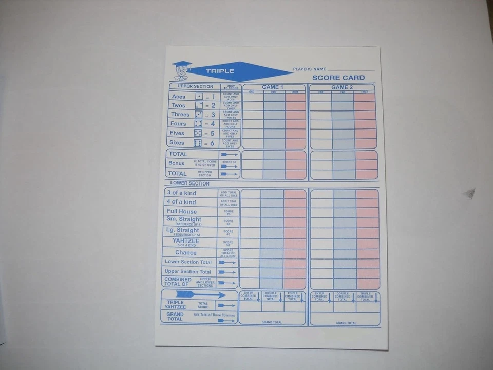 250 Triple Yahtzee Score Sheets 5 Pads of 50 Game Sheets for Easy Play - Image 2 of 2