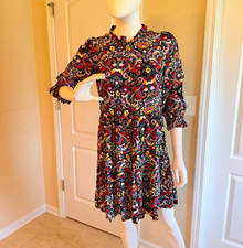 LOFT Bohemian Style Black Base Multicolor Paisley Cotton Mini Dress Size S