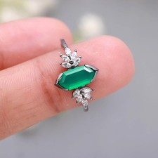 Natural Green Onyx Hexagon Shape Ring Oxidized Sterling Silver Handmade Jewelry