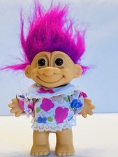 Vintage Russ Troll Doll Wearing Dress 1990s Toys Collectible Purple Hair BIN 20