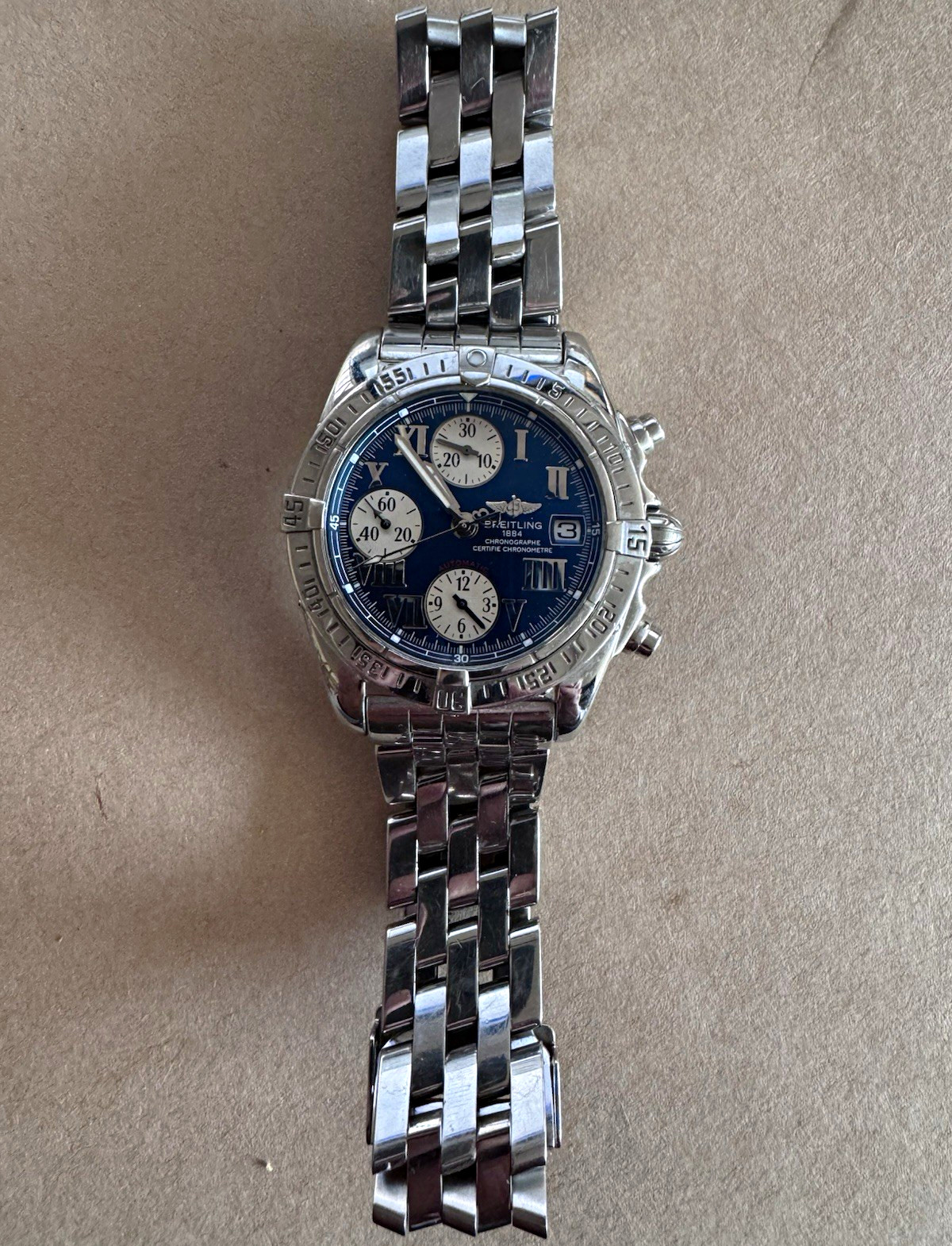 Breitling Chronomat A13356 39mm Blue Dial Auto Chronograph Date Steel