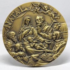 NATIVITÀ/SACRA FAMIGLIA Angeli Animali/ Natale GRANDE Medaglia Bronzo di Alve...