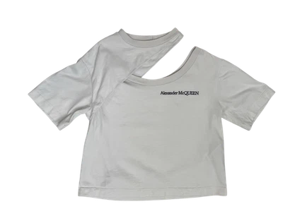 T-shirt femme Alexander McQueen blanc logo taille 42 découpé cropped designer - Photo 1/4