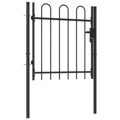Fence Gate Garden Metal Fence Post with Top Steel Black Single Door vidaXL