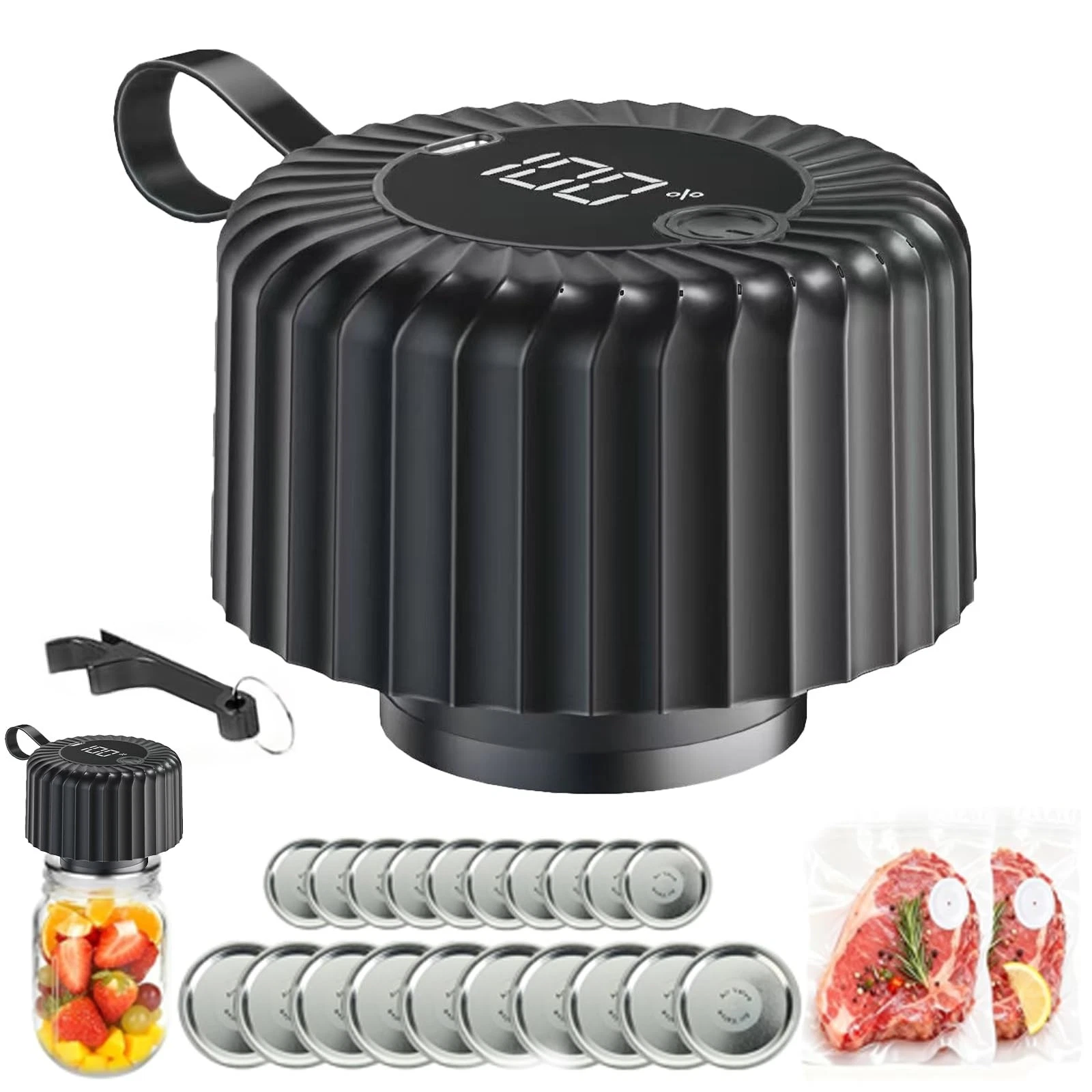 Electric Mason Jar Vacuum Sealer, Upgraded 3-in-1 Mason Vacuum Sealer Kit, Ca...