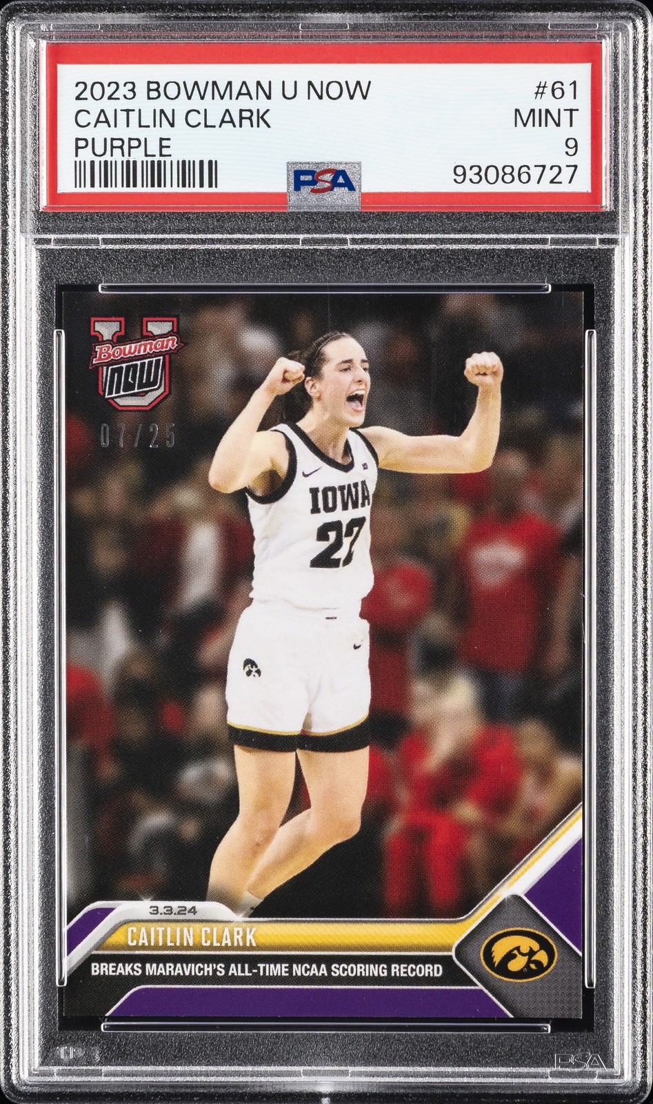 2023 BOWMAN U NOW PURPLE #61 CAITLIN CLARK 7/25 PSA 9