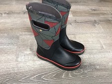 Bogs K Rainboot Geo Youth Size 4 Boys Red Gray Rain Black Boots Rain Boot