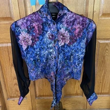 Womens IGR Illusions Floral Multicolor Long Sleeve Top Size Large
