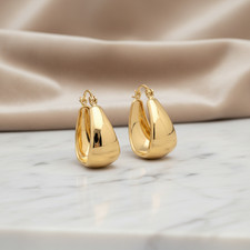 Boucles d'Oreilles - Femme - Créoles - Ovales - Lisses - Plaqué Or Jaune 750