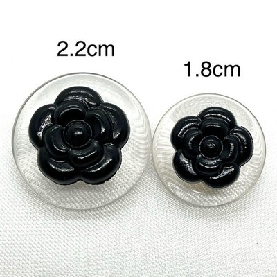 CHANEL Vintage Clear x Black Camelia Knöpfe 2 Größen 22mm & 18mm