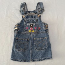 Vintage Disney Mickey Mouse Denim Overalls Dress Skirtalls Girl's Size S 4