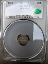 1852 3CS Three Cent Silver CAC MS 64 (PC 666)
