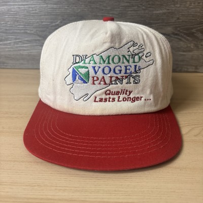 VINTAGE Diamond Vogel Paints Hat Cap Snap Back Red White Advertising Mens 90s