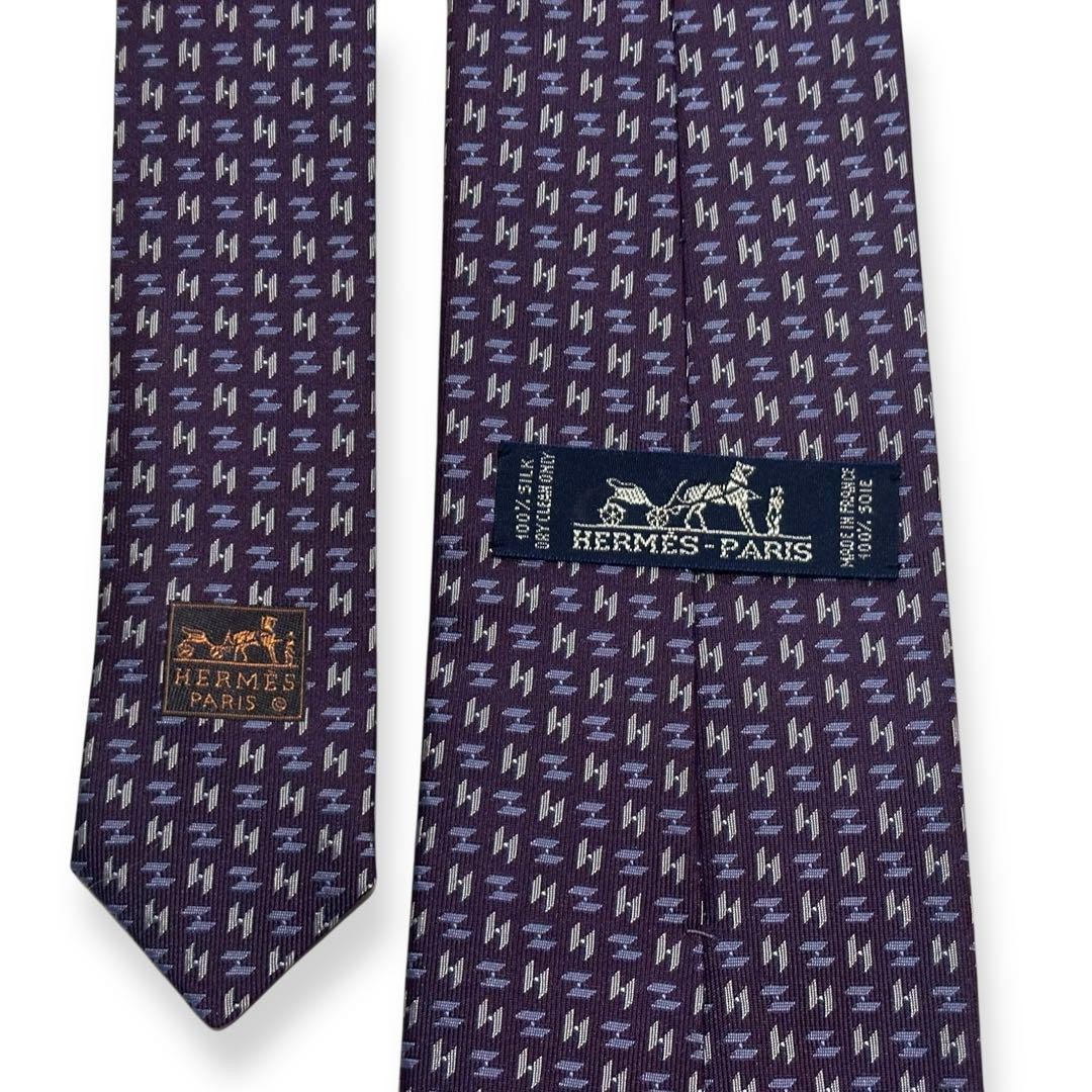 Hermès Necktie Purple H Pattern Jacquard Logo Men's Accessories Used thumbnail 2