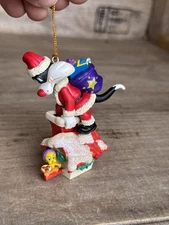 1996 Looney Tunes Sylvester and Tweety Santa Birdhouse Christmas Ornament 