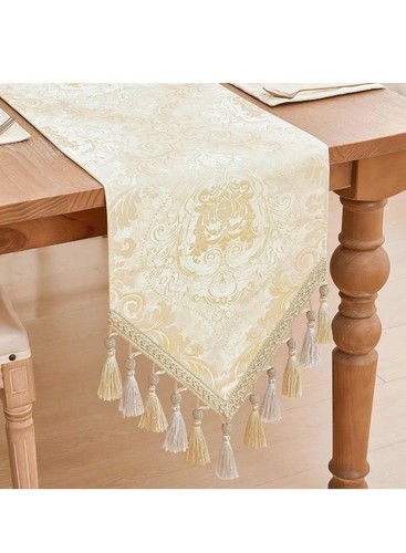 Loom and Mill Elegant Damask Table Runner 108 inches Long, Double Layer 13x108” - Picture 3 of 9