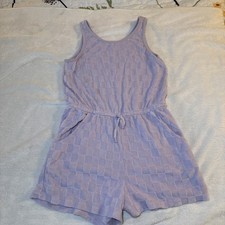 Old Navy Girls XL 14-16 Lavender Terry Checkered Romper Drawstring