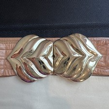Vintage Revcar Gold Plate Scalloped Buckle Belt Adjustable Leather Sashes 90s
