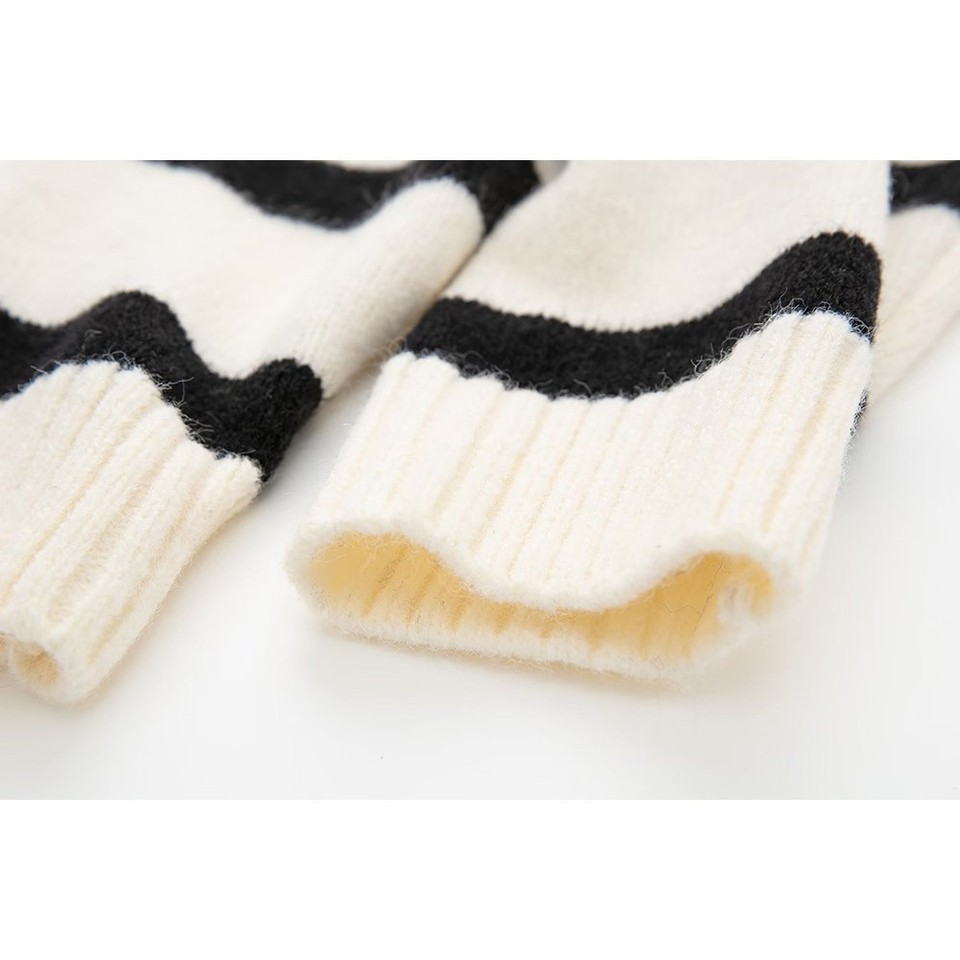 Knit Pullover Sweater for Women Color Block Stripe Lapel Spring Autumn ...