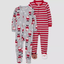 Set of 2 Carter's Just One You Toddler Striped Santa Footed Pajama 12M, 18M