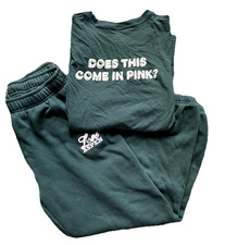 Victoria  s Secret PINK 2 Pc Set Long Sleeve T Shirt  Sweatpants M Green