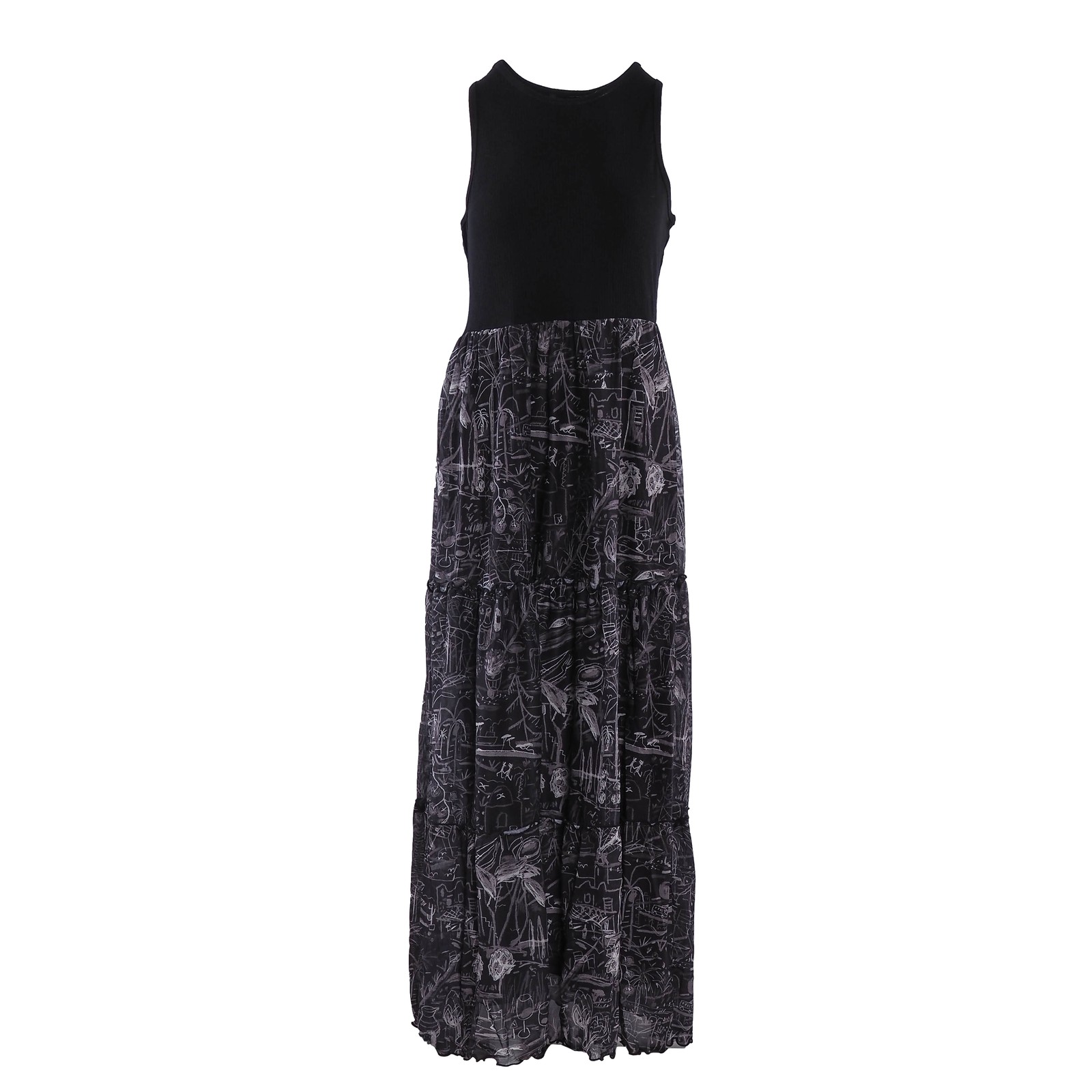 Desigual Damen Kleid Schwarz Ärmellos Lang Maxikleid Gr. L 22SWVKAE