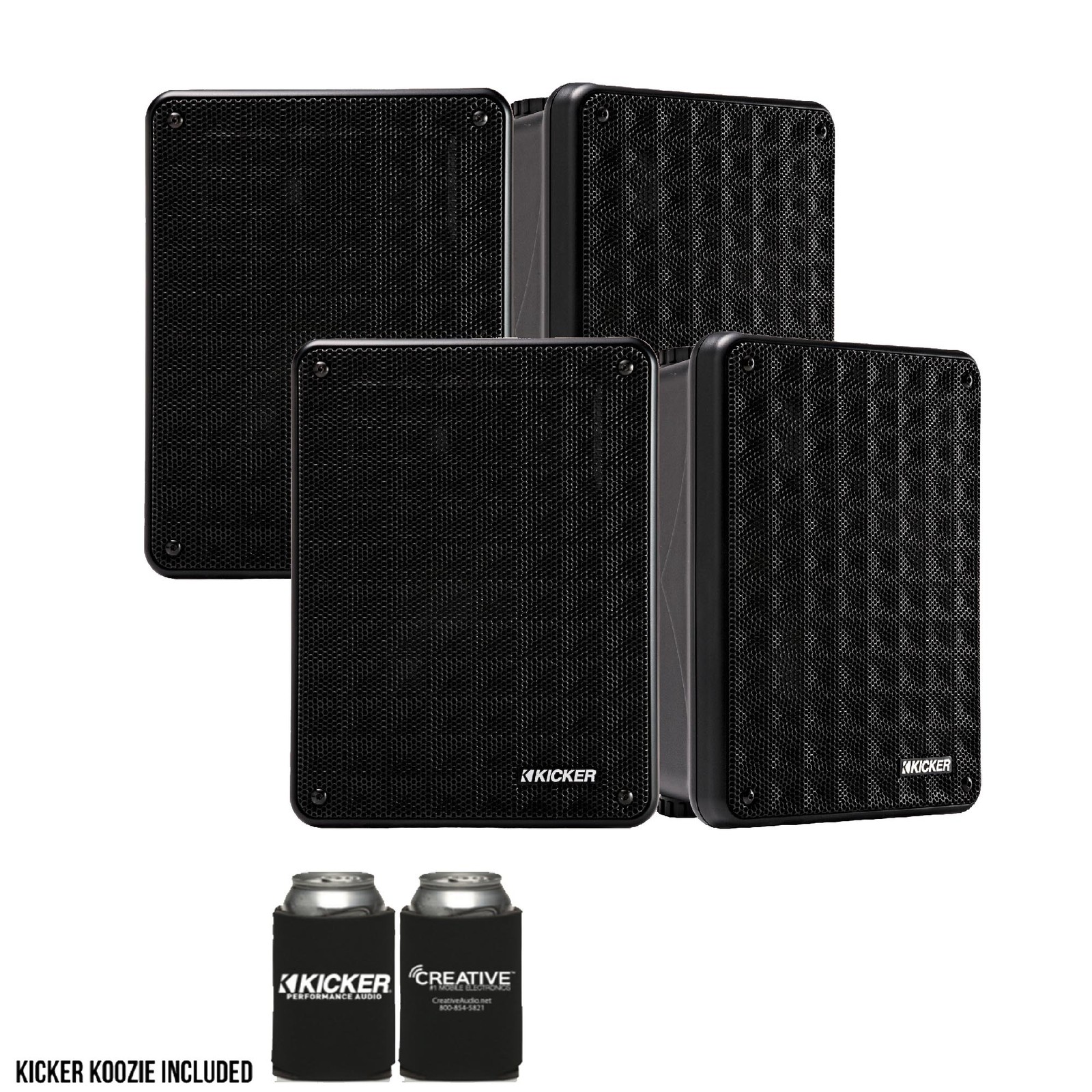 Kicker KB6 Indoor Outdoor Patio Speaker Bundle in Black 4 Sp