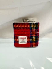 Harris Tweed Hip Flask-304 Stainless Steel-6 oz-Red/Green Plaid