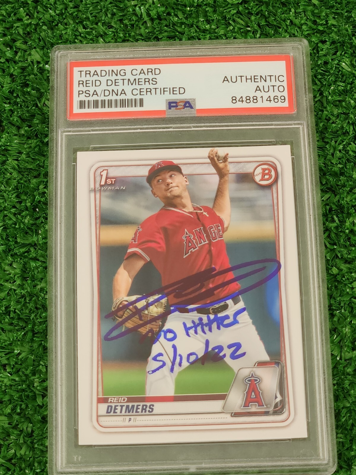 Reid Detmers 2020 Bowman 1st Chrome Auto No Hitter 5/10/22 Card #BD-41 PSA auto