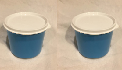 Set of 2 - Tupperware 3 1/2'' Tall Blue Round Container 4623B-1 With White Lid