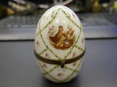bel oeuf XIXème peint main sur porcelaine,H 9cm,D 5,5cm - Photo 1/4