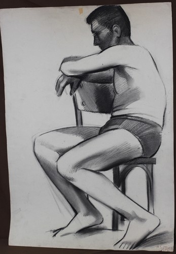 Vintage original pastel drawing men figure signed - Picture 4 of 12