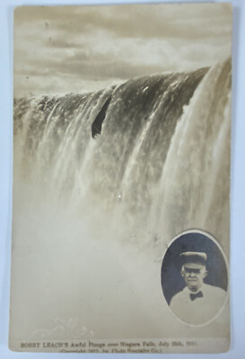 #ad Real Photo Postcard Bobby Leach’s Plunge Over Niagara Falls In Barrel July 1911 $19.99