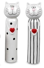 Deko Katze schwarz-weiss 26cm aus glasiertem Porzellan  1 St&uuml;ck