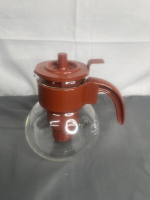 Vtg.   Gemco Glass Kettle Coffee Tea Pot Carafe Brown HandlE Loose Leaves Filter