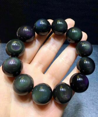 Real Huge 16mm Natural Rainbow Obsidian Gemstone Beads Stretch Bracelet X49