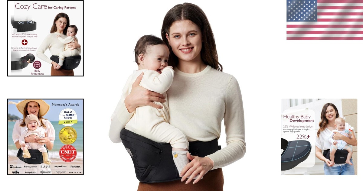 Momocozy Baby Carrier - 3D Abdominal Support, Multi-Pocket