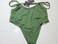 NWT Zaful Womens Size 10 Bikini Bottom Green High-Waisted Ribbed Beachwear