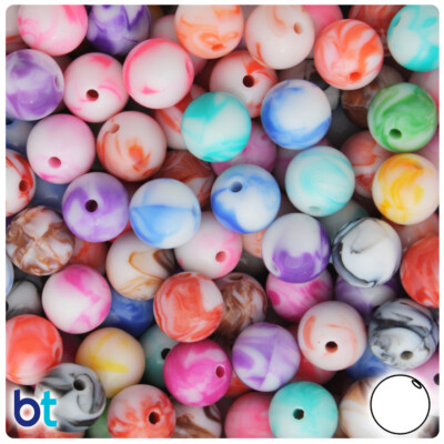 BeadTin Marbled 12mm Round Plastic Craft Beads (75pcs) - Color Choice
