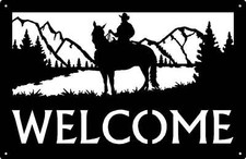 Cowboy Mountain Rider Welcome Sign or Custom Name Plaque - Made in America - Ou