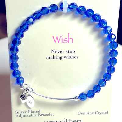 Unwritten Beaded BANGLE BRACELET Silver Plate Genuine Crystal